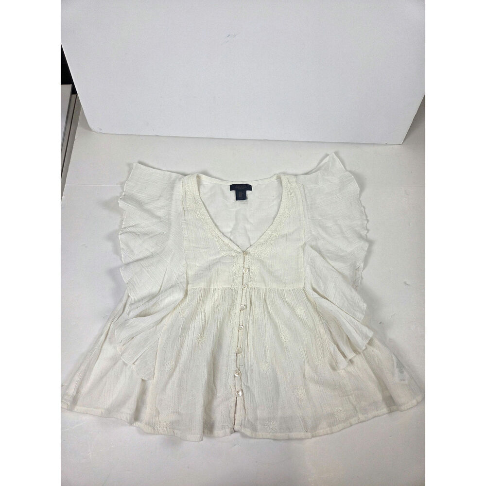 Rachel Roy Medium White Flutter Sleeve Button Up Peplum Style Fairy Cottagecore